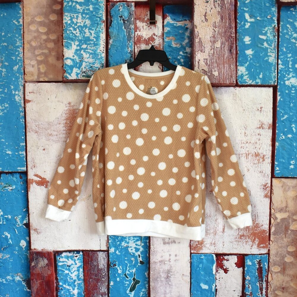 Women's Cuddl Duds Honeycomb Fleece Pajama Top LARGE Oatmeal Dots